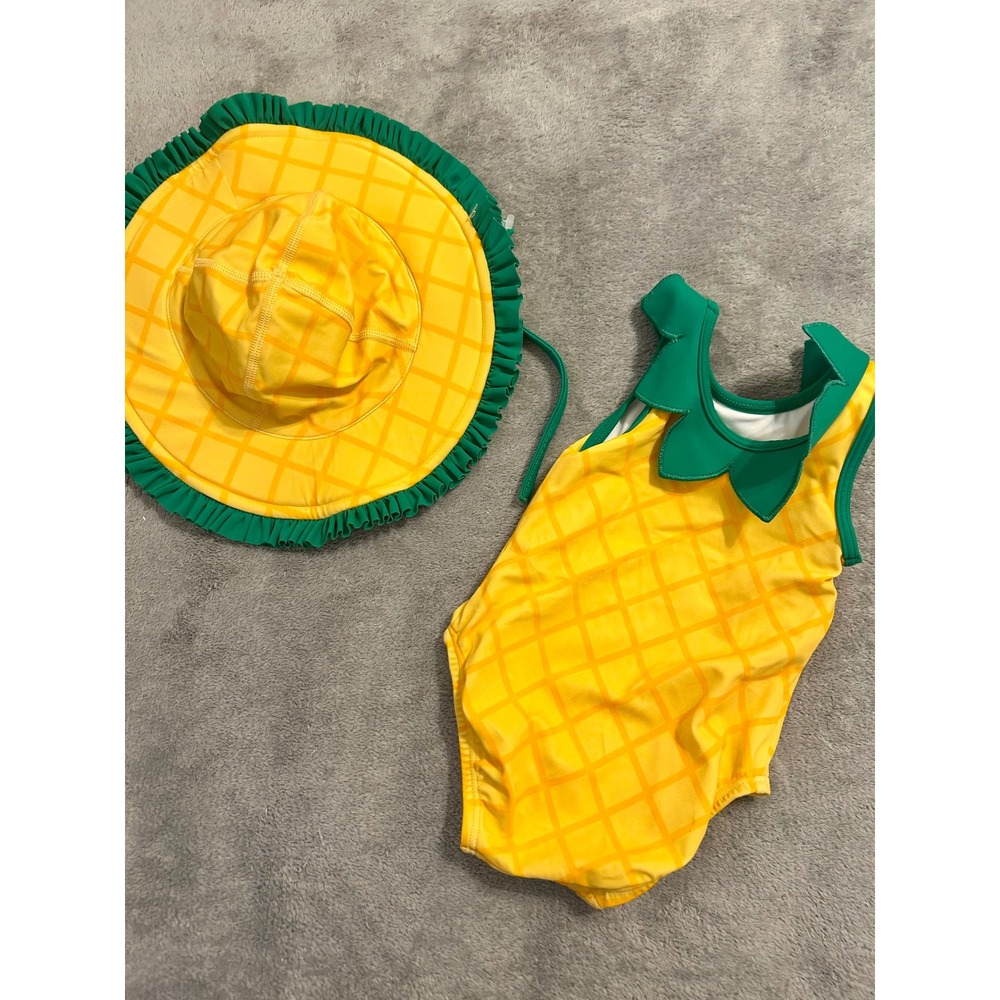 Hanna Andersson Baby Girl Pineapple Swimsuit and Sun Hat Set 3-6 Months Yellow